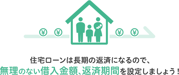 住宅ローンは長期の返済になるので、無理のない借入金額、返済期間を設定しましょう！